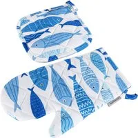 Egeria Topflappen Küchen Set Marin, (Set, 2-tlg., 1xTopflappen (20x20cm)+1xTopfhandschuh (19x30cm)