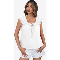 Imily Bela Babydolltop Damen Sommertop mit Puffärmeln und Bindeband vorne (Packung, 1-tlg., 1per-Pack) einfarbig