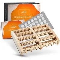 Alpenhauch Fußmassagegerät - Fußmassagerolle aus Echtholz mit Akkupressurmatte, mit Reflexzonenkarte, durchblutungsfördernd, vielseitig einsetzbar