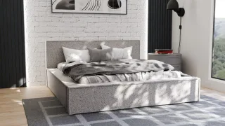 Polsterbett Doppelbett ALDANA 180x200cm Komplettset in Stoff Puente Hellgrau