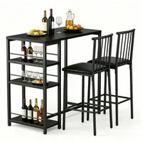 Blishom Bartisch 3-tlg Bartisch-Set, Esstisch Set für 2 Personen, Platzsparendes Stehtisch-Set mit Stauraum