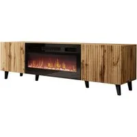 MIRJAN24 TV-Schrank Vamos 180 mit Elektrischem Kamin (mit 2 Türen) Realistische LED-Flamme mit Deko-Kristallen
