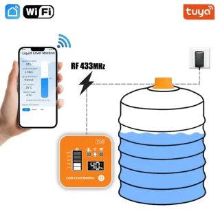 ME201R Ultrasonic Level Sensor Water Tank Monitor 0.1m-4m Measuring Range LCD Temperature Time Display Tuya SmartLife Ap