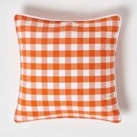 Homescapes Kissenhülle Orange karierter Kissenbezug 45 x 45 cm aus 100% Baumwolle