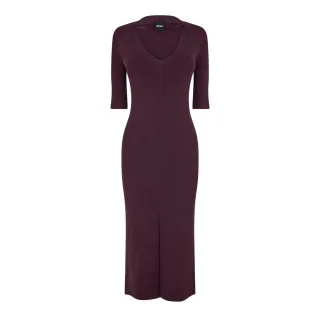 Boss - "Fezanin" Midikleid für Damen, V-Ausschnitt, 3/4 Ärmel (Rot)