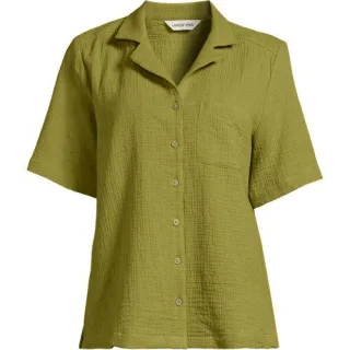 Kurzärmelige Musselin-Bluse in Petite-Größe, Damen, size: petite, Blau, Baumwolle, by Lands' End