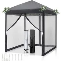 LALAHO Faltpavillon Partyzelt Pop Up Pavillon 2x2m, mit 4 Netzvorhängen, UV-Schutz, mit 4 Seitenteilen, Gartenpavillon höhenverstellbar,mit Tragetasche,für Garten