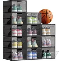 SONGMICS Schuhbox Schuh-Organizer aus Kunststoff, mit Tür, durchsichtig, Kunststoffboxen (12 St), stapelbar, 27 x 34,5 x 19 cm, für Schuhe bis Größe 46