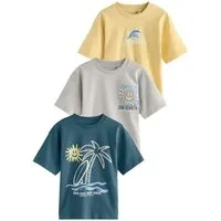 Next Print-Shirt Relaxed Fit Kurzarm-T-Shirts mit Grafik, 3er-Pack (3-tlg)