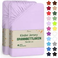 NatureMark Spannbettlaken Jersey Spannbetttuch, 100% Baumwolle, Gummizug: rundum, (2 Stück), Kinder Spannbetttuch, für Baby-/Kinderbett, 70x140 cm, Flieder