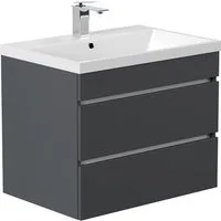 Lomadox Waschtisch FROME-02, 70 cm, hängend, grau matt, mit 2 Schubladen