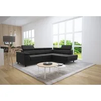 thematys Ecksofa LUNA L mit Schlaffunktion & Bettkasten – aus Velours oder Cord Stoff, mit 5 verstellbaren Kopfstützen, – L-Form 250×183 cm – Schlafsofa mit Auszug