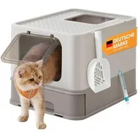 FEANDREA Katzentoilette mit Deckel, mit Tablett, Schaufel und Bürste, Auslaufsicherer Boden, für Katzen bis 15 kg, 1er/2er Set