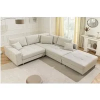 riess-ambiente Ecksofa KENT 220cm beige/chrom – Strukturstoff, L-Form, Modern, inkl. Kissen, Einzelartikel 1 Teile, FSC-zertifizierte Wohnlandschaft mit Hocker – ideal fürs Wohnzimmer