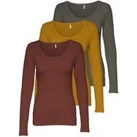ONLY Langarmshirt Live Love NEW Longsleeve (3-tlg., 3er Pack) Figur betont, elastische Baumwollqualität