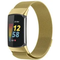 Wigento Smartwatch-Armband Für Fitbit Charge 6 / 5 Metall Stahl Mesh Armband mit Magnetverschluss