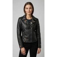 Mauritius Lederjacke MWFloral mit floralen Stickereien und Nietenbesatz