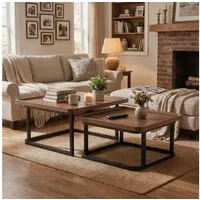 GarveeMore Couchtisch 2er-Set quadratische Couchtische kleine Nesting-Tische