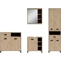 byLIVING Badmöbel-Set Wellness, (Komplett-Set, 4-St., 4-tlg), praktisches 4er-Set mit LED Beleuchtung und viel Stauraum