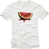 MAKAYA T-Shirt mit Wassermelone Melonen Print Watermelon Aufdruck Herren (Schwarz, Blau, Grau, Grün, Blaugrau, Weiß, Gelb, S, M, L, XL, XXL, 3XL, 4XL, 5XL) Baumwolle
