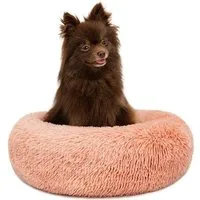 lionto Tierkissen Donut rund mit Rand, Plüschbezug, weiches & gemütliches Hundebett mit Anti-Rutsch-Noppen