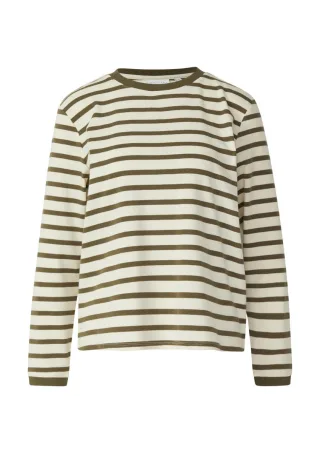 comma - Lockeres Langarmshirt mit Streifen grün/beige - Gr. - 36