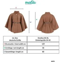 malito more than fashion Kurzmantel Cape mit Gürtel 4570 eleganter Cape-Poncho mit Gürtel Einheitsgröße