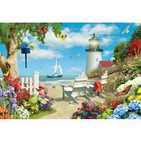 Rötting Design Malen nach Zahlen BASTELIDEE 5d Diamond Painting Set Motiv Strandkulisse mit Leuchtturm