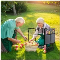 Outsunny Arbeitshocker mit Kniekissen, Werkzeugtaschen, Polsterung (Gartenhocker, 1 St., Kniebank), zum Knien & Sitzen 58 x 28 x 49cm Grau