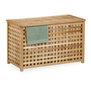 Relaxdays Wäschetruhe, Hellbraun, Holz, Textil, 78x47x48 cm, Ordnen & Aufbewahren, Wäschekörbe & Tonnen