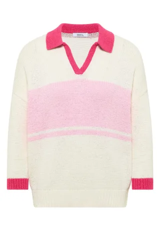 Cecil - Polopullover mit Streifenmuster und 3/4-Ärmeln pink - Gr. - M