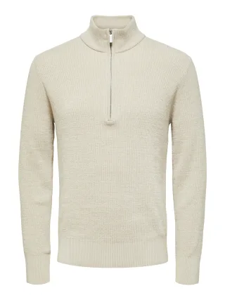selected men - SLHRODNEY LS HIGH NECK HALF ZIP Oatmeal - Gr. - M