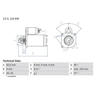 Bosch Anlasser 2,0 kW Alfa Fiat Lancia 1,9
