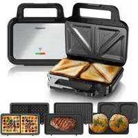 Arendo 3-in-1-Sandwichmaker 4in1 Sandwich Maker, Waffeleisen, Panini Grill, Temperaturkontrolle, 900 W, Kabelaufwicklung, Antihaftbeschichtung, Anti-Rutsch-Füße
