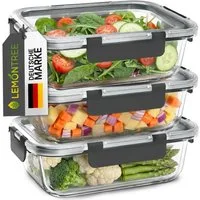 Lemontree Vorratsdose mit Deckel Luftdicht - Meal Prep Boxen Glas - Mikrowellengeeignet, Hochborosilikatglas, (Vorratsdosen-Set (3-teilig, groß je 1040 ml), Meal Prep Boxen 3er Set - 1040ml - auch als 5er & 10er Set erhältlich), Luftdicht, auslaufsic