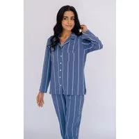 SNOOZE OFF Pyjama langarm Schlafanzug im Streifendesign (2 tlg., 1 Stück) mit Reverskragen