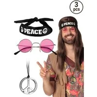 Boland Hippie-Kostüm Peace Accessoire-Set für Fasching Karnevalskostüme, Stirnband, Brille, Anhänger - voll das coole Set, ey!