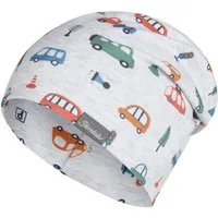 Sterntaler® Beanie UV-Schutz 50+ Beanie Fahrzeuge (1-St) Beanie aus Melange-Jersey mit Fahrzeugdruck, zwei Tragevarianten