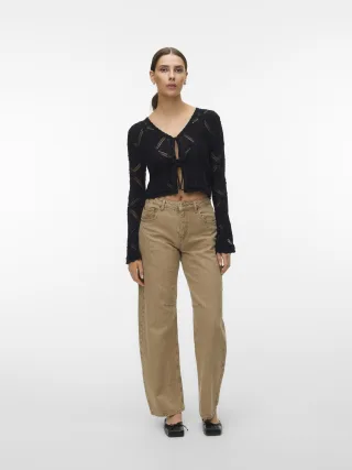 VERO MODA - VMLOLA LS V-NECK BOW CARDIGAN NOOS Black - Gr. - XS