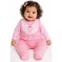 La Bortini Strampler Baby Strampler Langamshirt in Rosa gestreift mit Hund Anzug (für Mädchen, Erstlingsset 2-teilig) aus Baumwolle, 50 56 62 68 74, für Neugeborene, gestreift