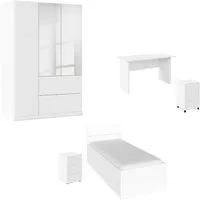rauch Jugendzimmer-Set Komplettzimmer Schlafzimmer-Set (5-St) Jugendzimmer-Set JOEL, (Set, 5-tlg., Bett 90x200 oder 140x200 cm, Ausstattungspakete BASIC/CLASSIC/PREMIUM), Bett 2 Breiten,Nachttisch,Tisch,Rollcontainer,Schrank MADE IN GERMANY