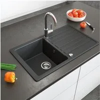 Bergstroem Granitspüle, Schwarz, 76 x 46 cm mit Trockenplatz, Rechteckig, 76.5/46 cm, beidseitig montierbar, (1 St)