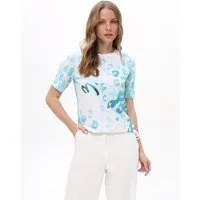 Passioni T-Shirt in weiß mit blauem Leopardenmuster Sommertshirt mit türkisem Print