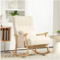 HOMCOM Schaukelstuhl Schaukelsessel mit Rückenlehne, weich Sessel mit Holzkufen (Relaxsessel, 1 St), für Wohnzimmer, Schlafzimmer, Beige