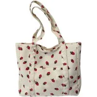 NEXORA Umhängetasche Cord Schultertasche Damen mit Erdbeer-Print Shopper mit Reißverschluss, Schultertasche, Cordtasche, Shopper, Reißverschluss
