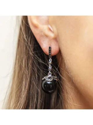 Zeeme Gemstones Ohrringe Silber 925 rhodiniert mit 2x Onyx und 76x Markasit