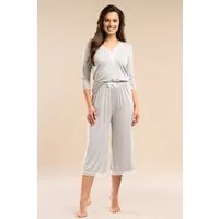 Mademoiselle Sommeil Pyjama Schlafanzug in grau mit Spitze, 3/4-Arm-Oberteil & 7/8-Culotte (2 tlg., 1 Stück) aus super weichem Viskose-Leinen-Mix