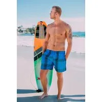 GUGGEN Mountain Badehose Badehose Herren Beachshorts Boardshorts kariertes blau grau Schnelltrocknende Badeshorts kariertes blau grau Muster