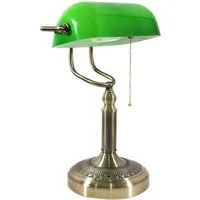 POPOLIC Tischleuchte Retro Bankerlampe aus grün Glas, LED Tischleuchte mit Kabelzugschalter, steckbare Dekoleuchte für Büro & Wohnzimmer