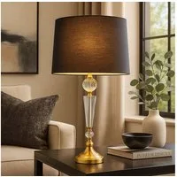 GLOBO LIGHTING Schreibtischlampe, Leuchtmittel inklusive, Warmweiß, Tischleuchte Leselampe Nachttischlampe Textil schwarz Kristalle